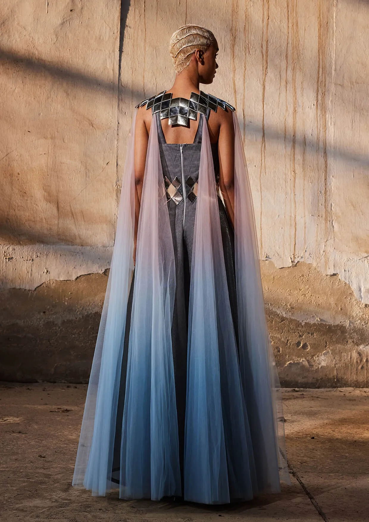 Panelled Tulle Maxi Kaftan Dress