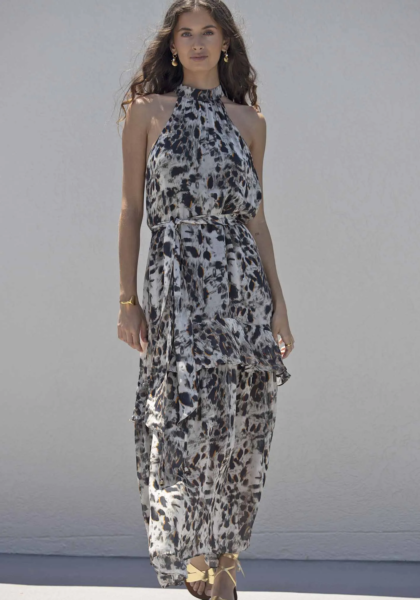 Panthera Animal Print Halter Maxi Dress