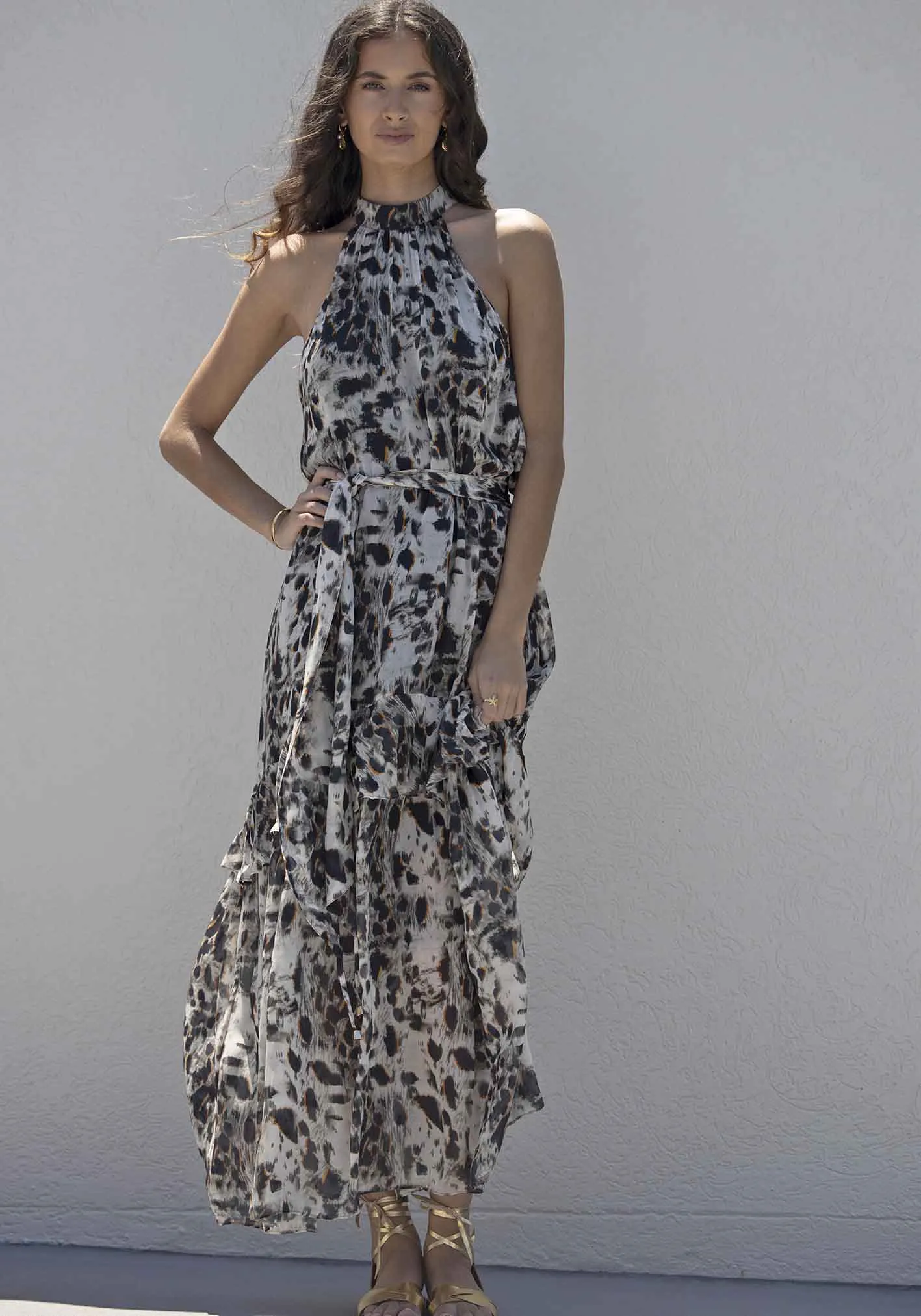 Panthera Animal Print Halter Maxi Dress