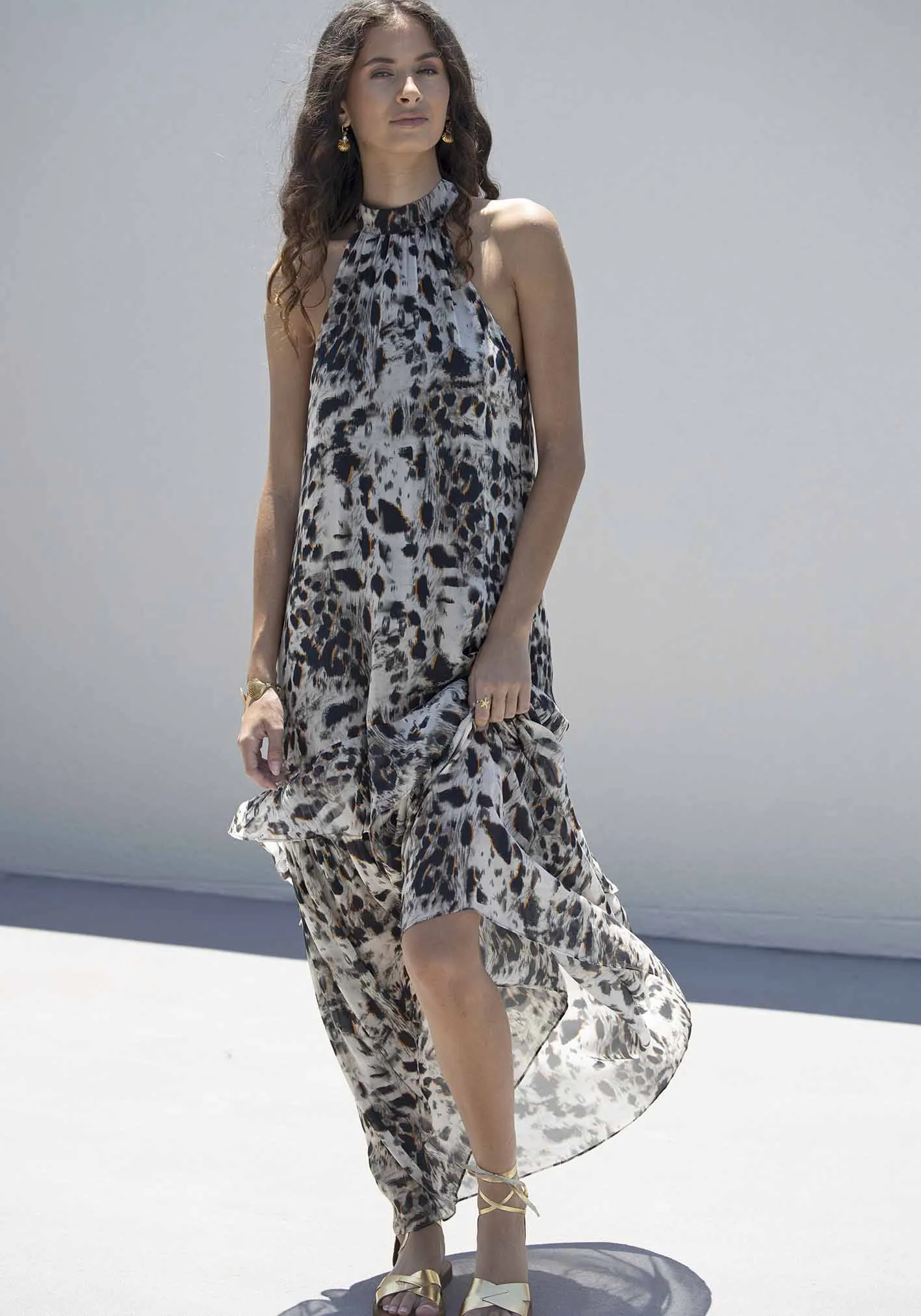 Panthera Animal Print Halter Maxi Dress