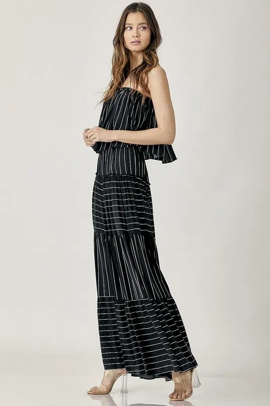 Pin Stripe Print Tube Maxi Dress