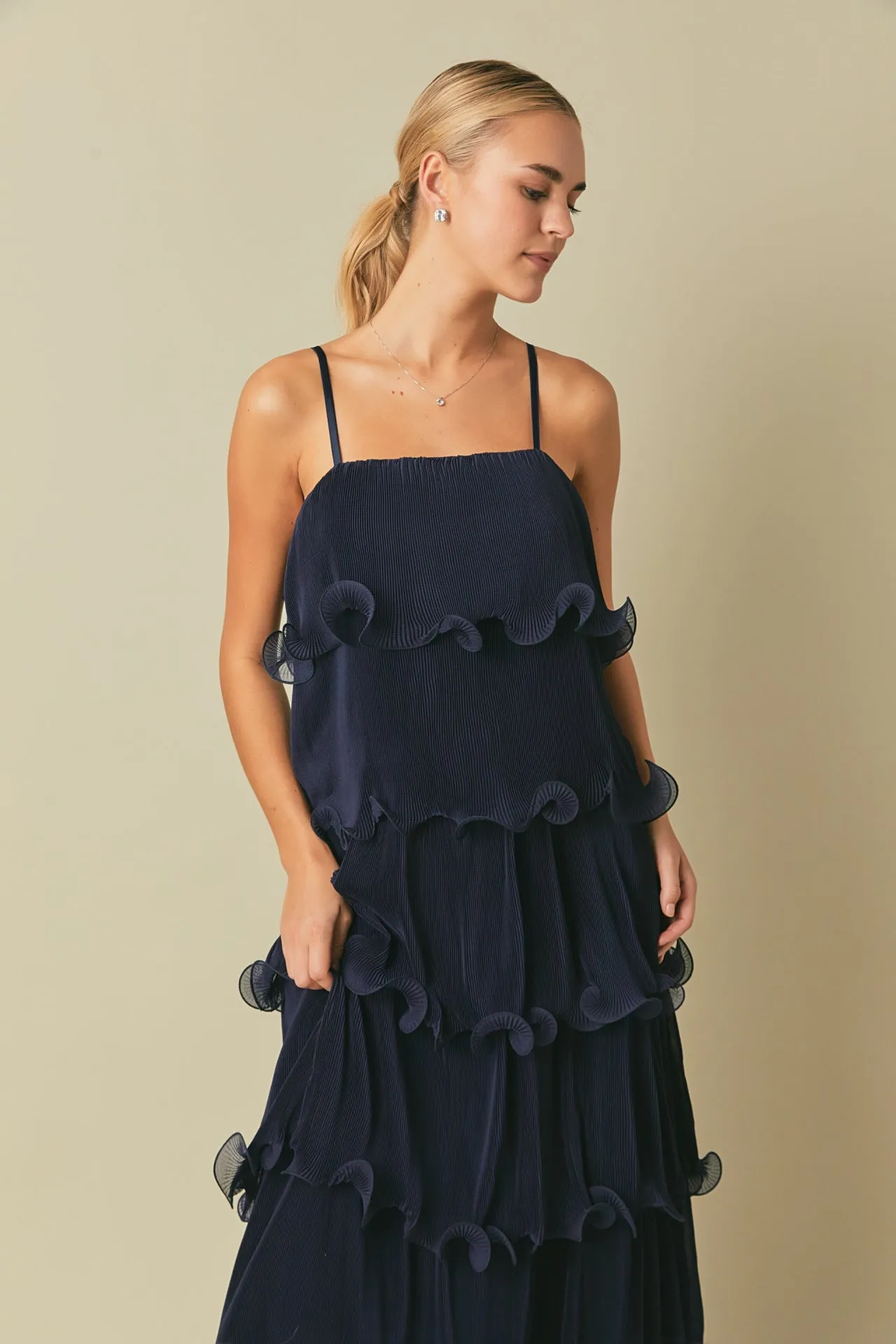 Pleated Tiered Long Dress