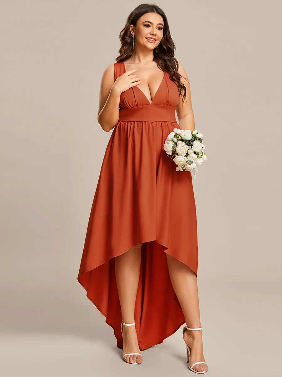 Plus High Low Deep V Neck Sleeveless Wholesale Bridesmaid Dresses