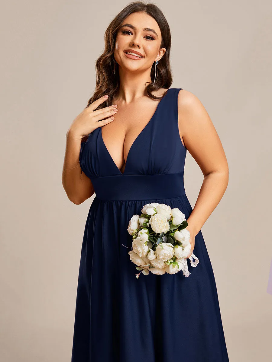 Plus High Low Deep V Neck Sleeveless Wholesale Bridesmaid Dresses