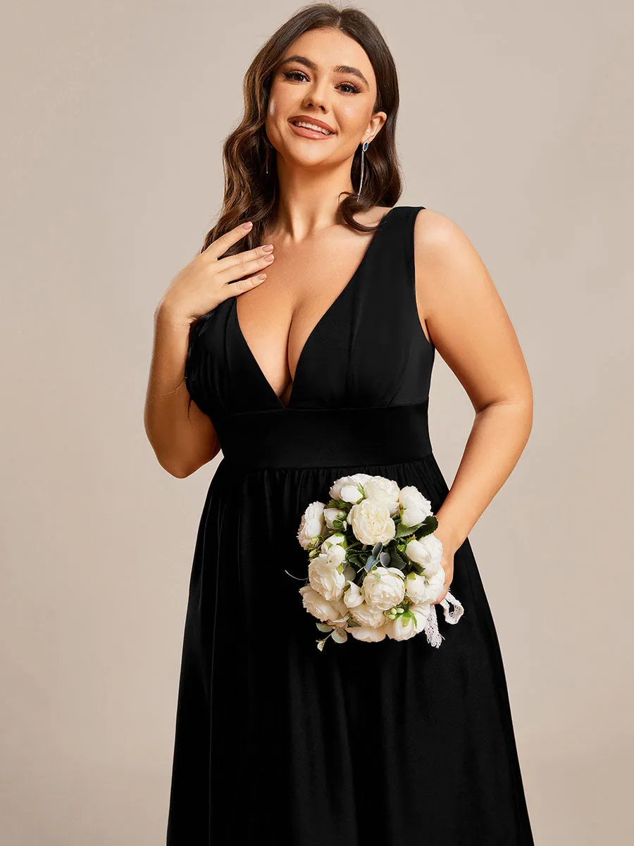 Plus High Low Deep V Neck Sleeveless Wholesale Bridesmaid Dresses