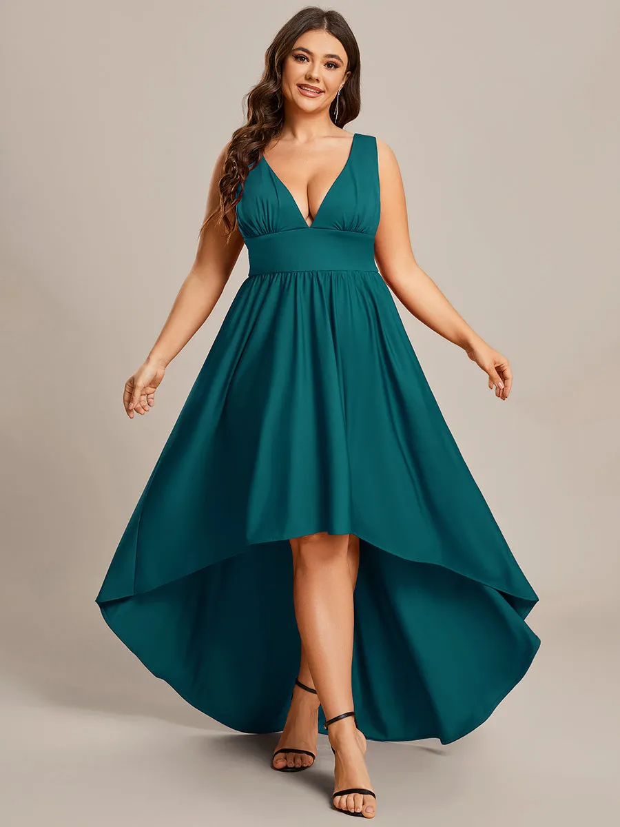 Plus High Low Deep V Neck Sleeveless Wholesale Bridesmaid Dresses