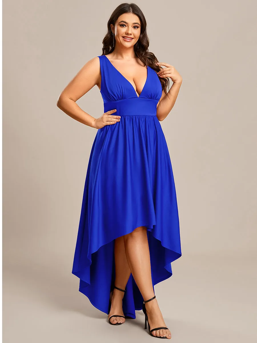 Plus High Low Deep V Neck Sleeveless Wholesale Bridesmaid Dresses