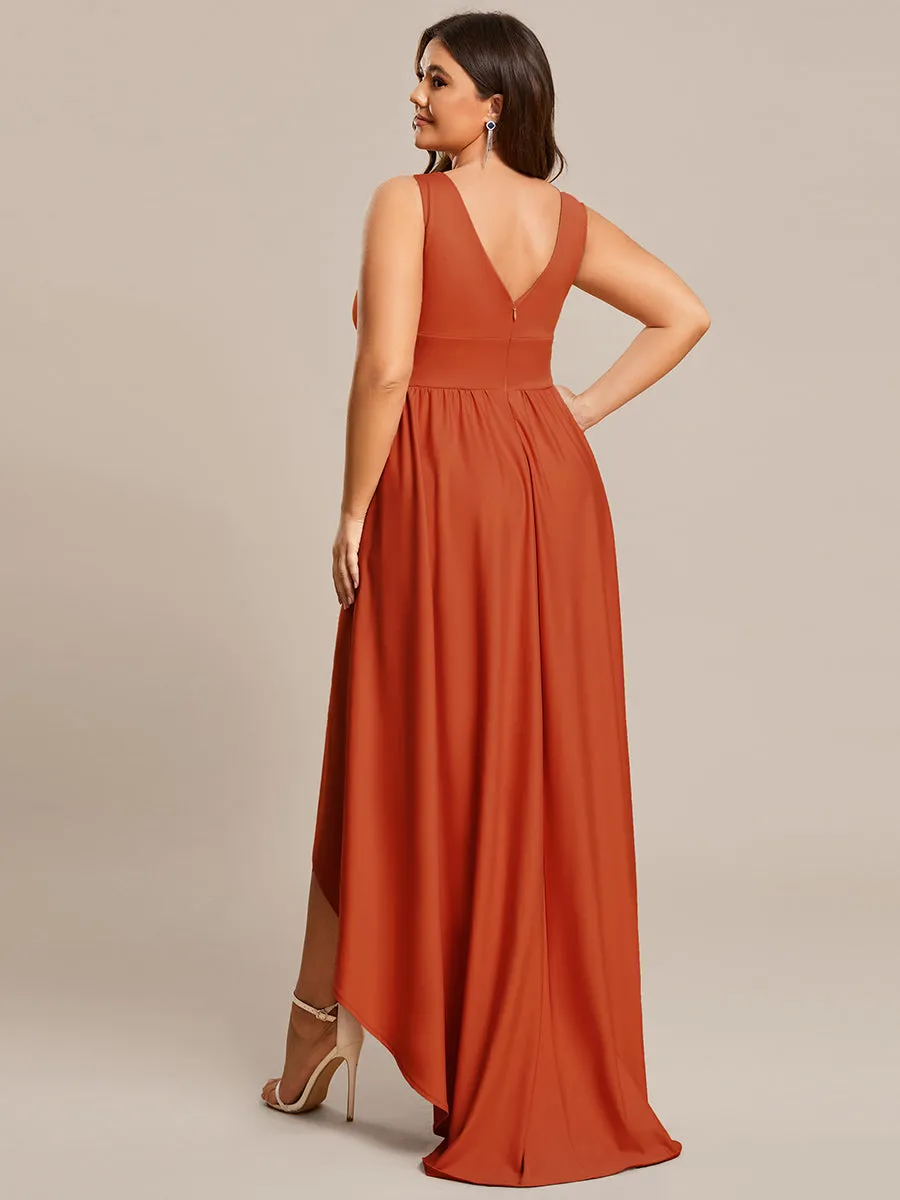 Plus High Low Deep V Neck Sleeveless Wholesale Bridesmaid Dresses