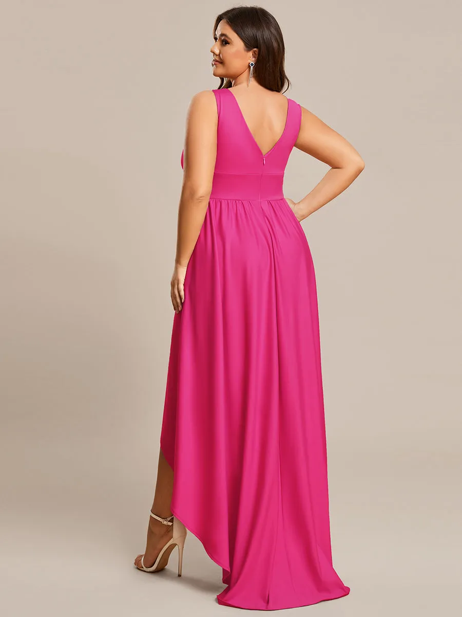 Plus High Low Deep V Neck Sleeveless Wholesale Bridesmaid Dresses