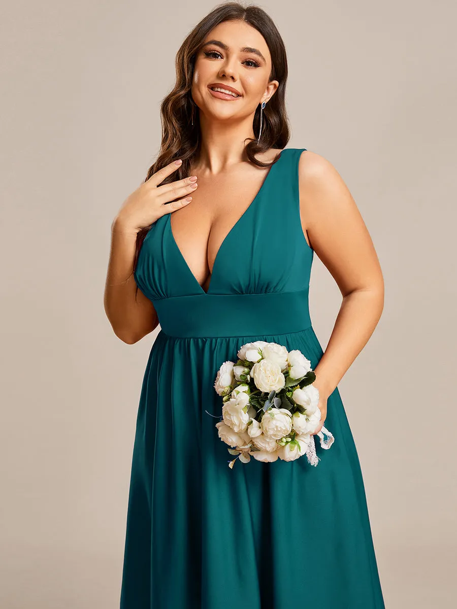 Plus High Low Deep V Neck Sleeveless Wholesale Bridesmaid Dresses