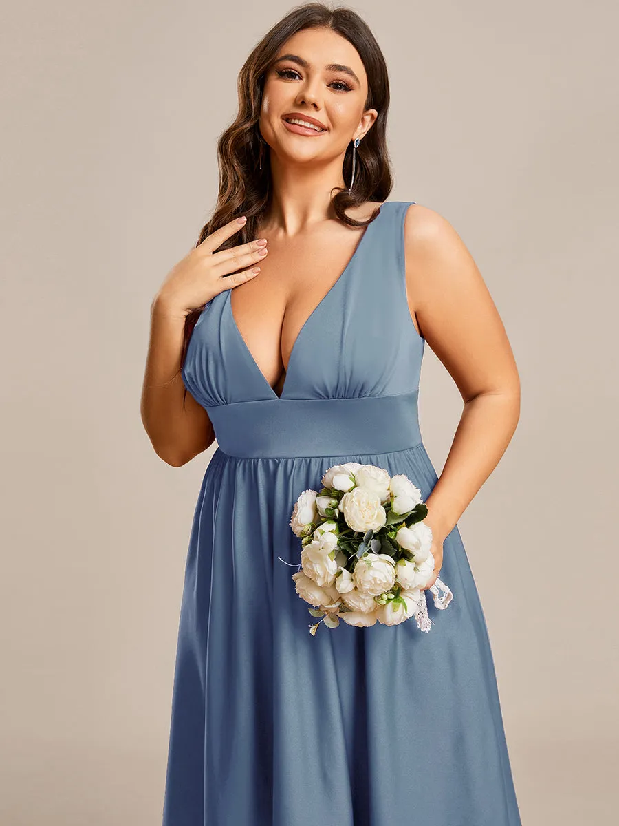 Plus High Low Deep V Neck Sleeveless Wholesale Bridesmaid Dresses