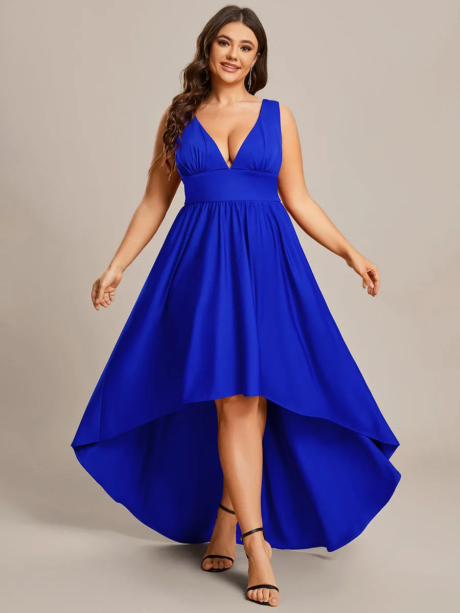 Plus High Low Deep V Neck Sleeveless Wholesale Bridesmaid Dresses