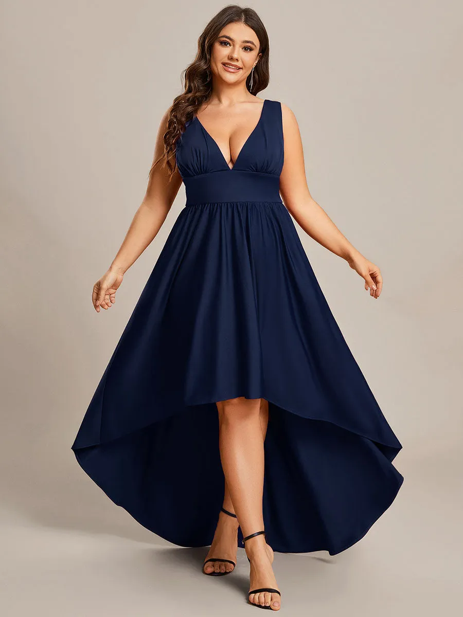 Plus High Low Deep V Neck Sleeveless Wholesale Bridesmaid Dresses