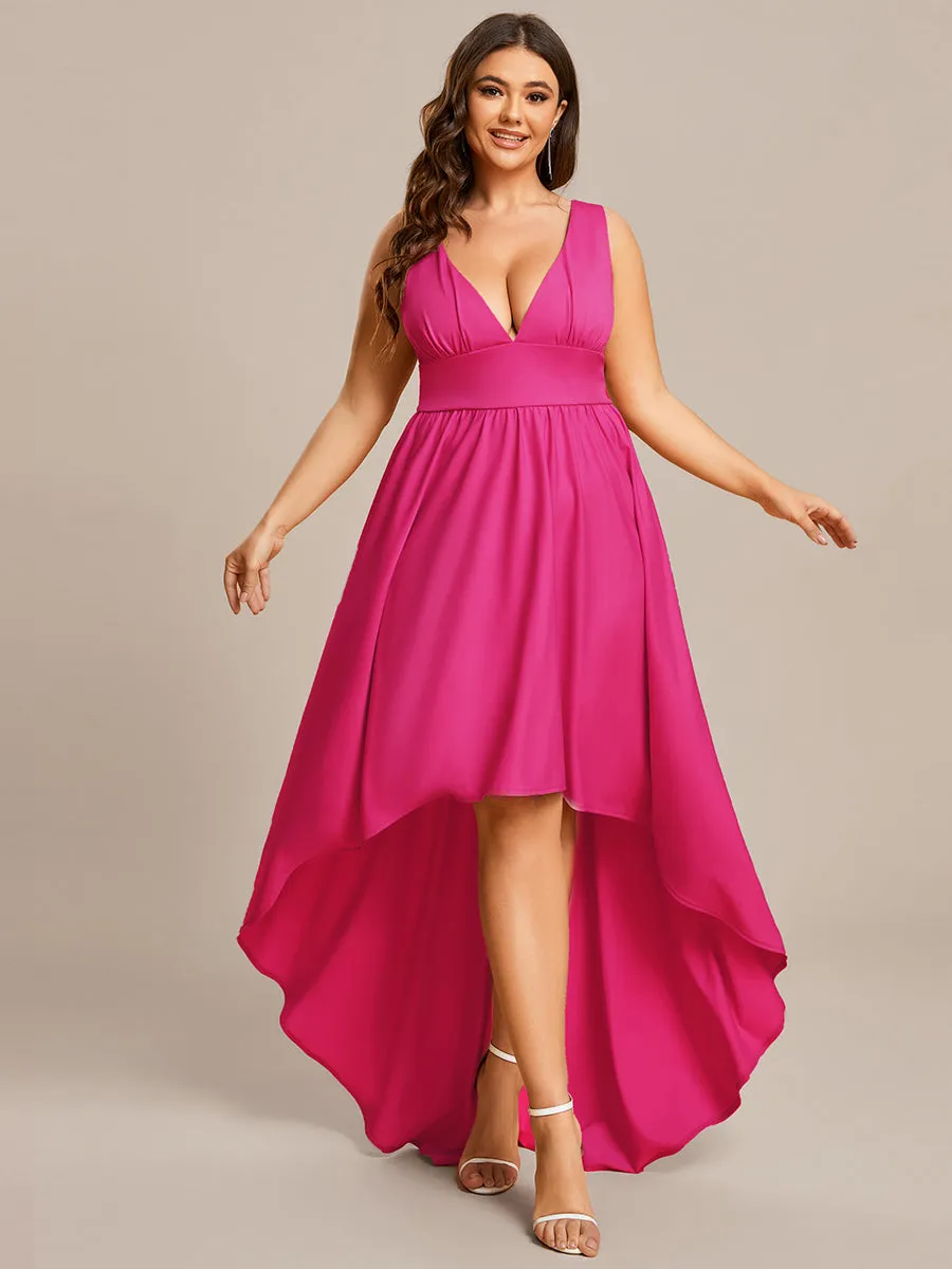 Plus High Low Deep V Neck Sleeveless Wholesale Bridesmaid Dresses