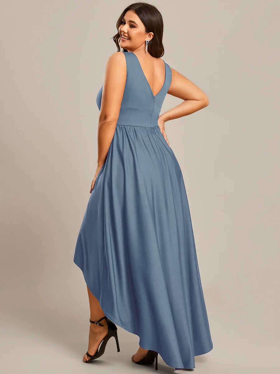 Plus High Low Deep V Neck Sleeveless Wholesale Bridesmaid Dresses