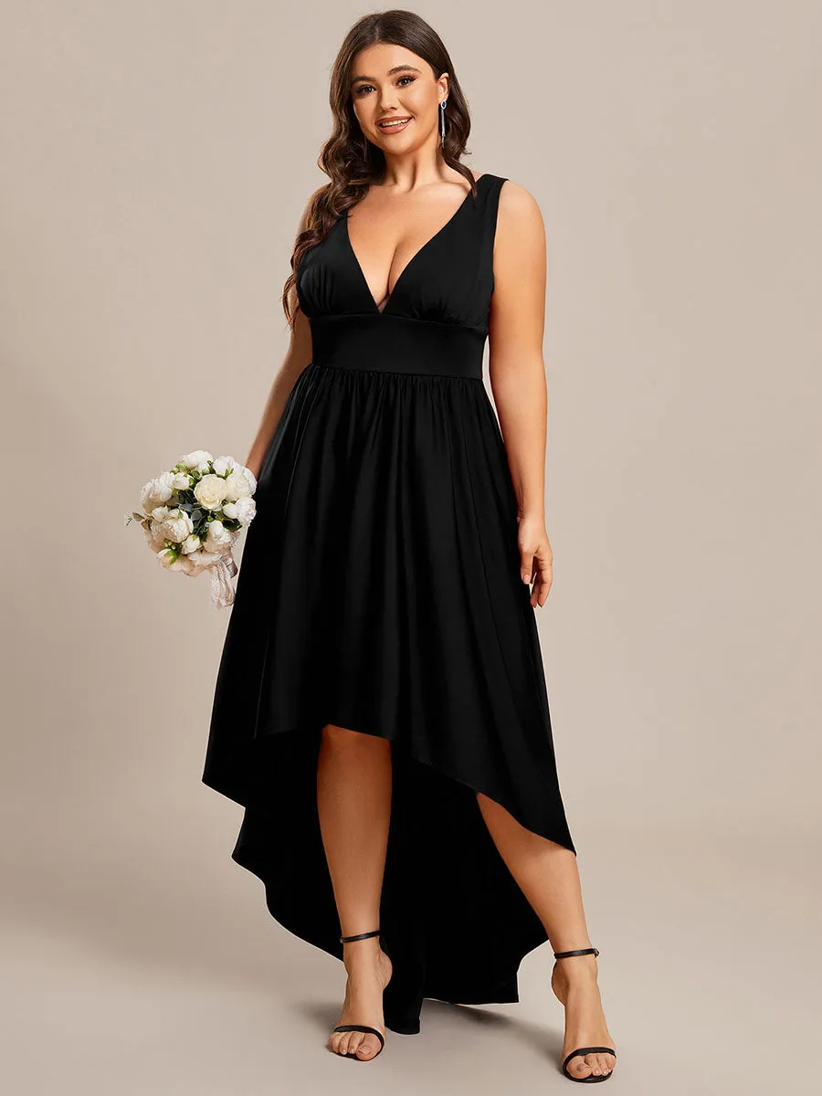 Plus High Low Deep V Neck Sleeveless Wholesale Bridesmaid Dresses