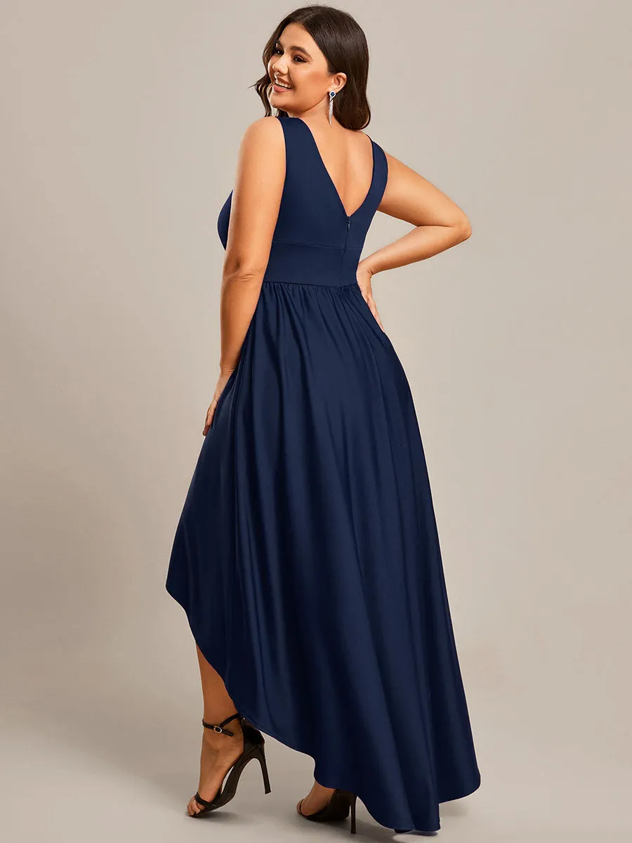 Plus High Low Deep V Neck Sleeveless Wholesale Bridesmaid Dresses