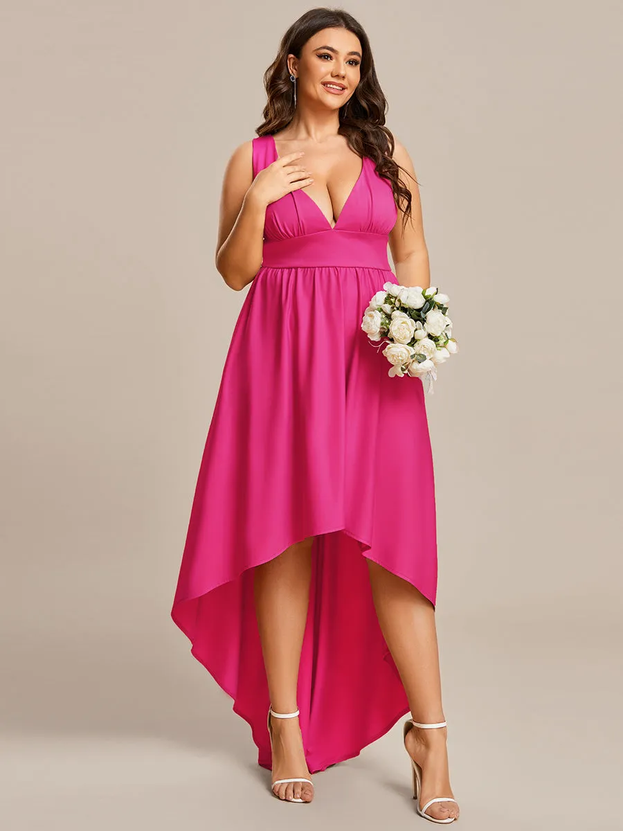 Plus High Low Deep V Neck Sleeveless Wholesale Bridesmaid Dresses