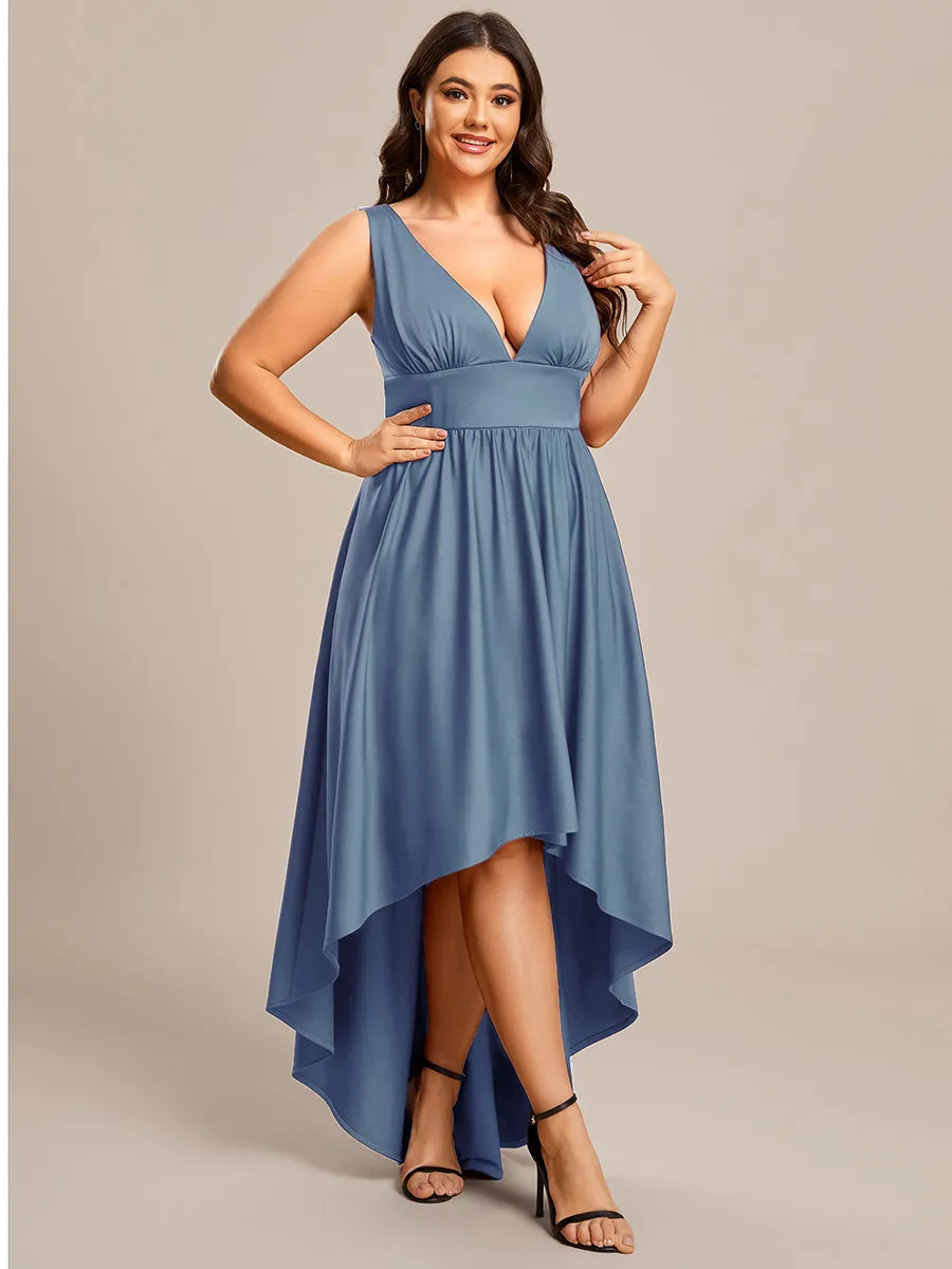 Plus High Low Deep V Neck Sleeveless Wholesale Bridesmaid Dresses