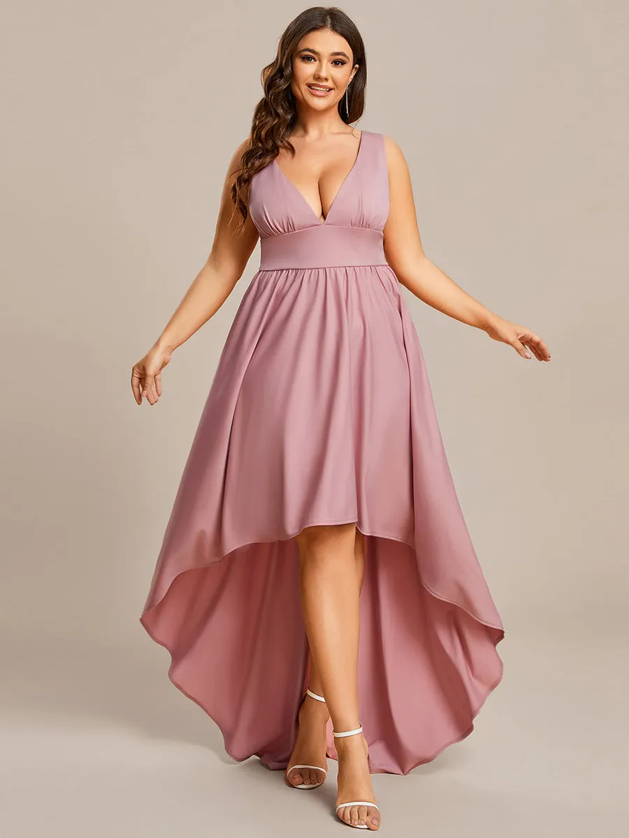 Plus High Low Deep V Neck Sleeveless Wholesale Bridesmaid Dresses