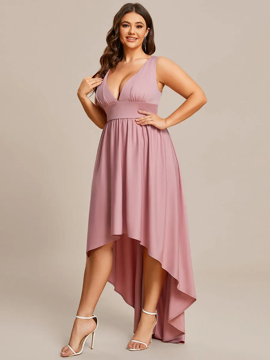 Plus High Low Deep V Neck Sleeveless Wholesale Bridesmaid Dresses