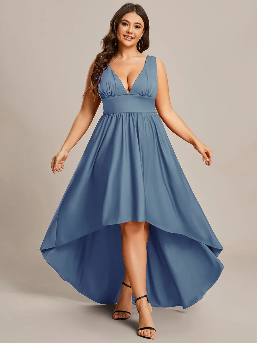 Plus High Low Deep V Neck Sleeveless Wholesale Bridesmaid Dresses