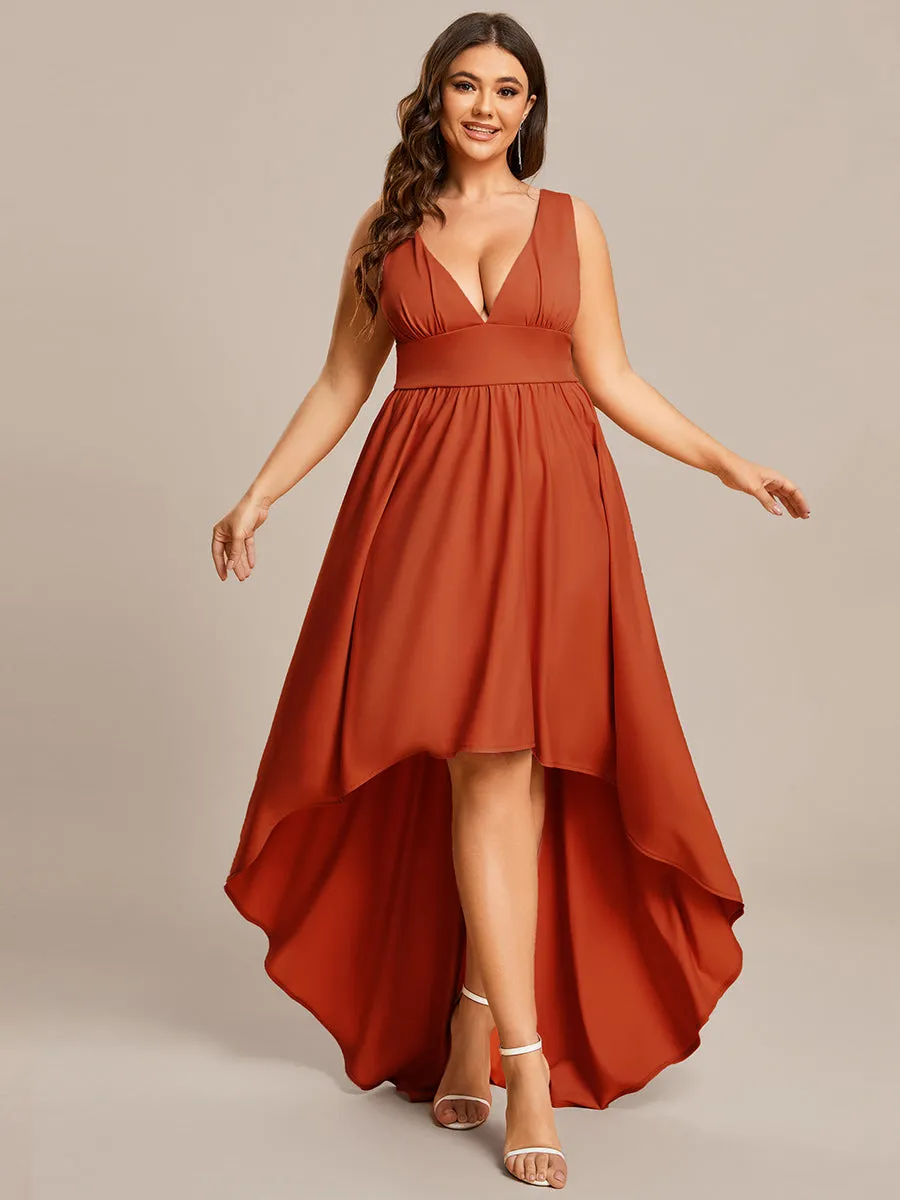 Plus High Low Deep V Neck Sleeveless Wholesale Bridesmaid Dresses