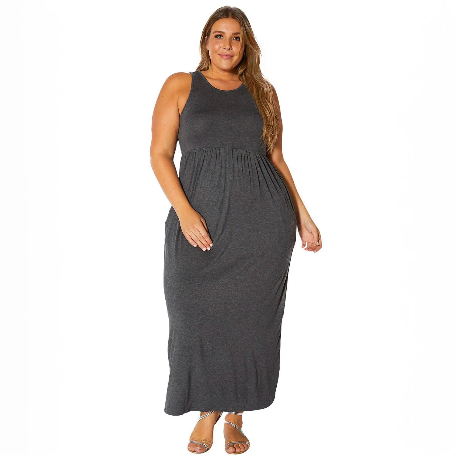 Plus Size Womens Sleeveless Pleated Maxi Dress