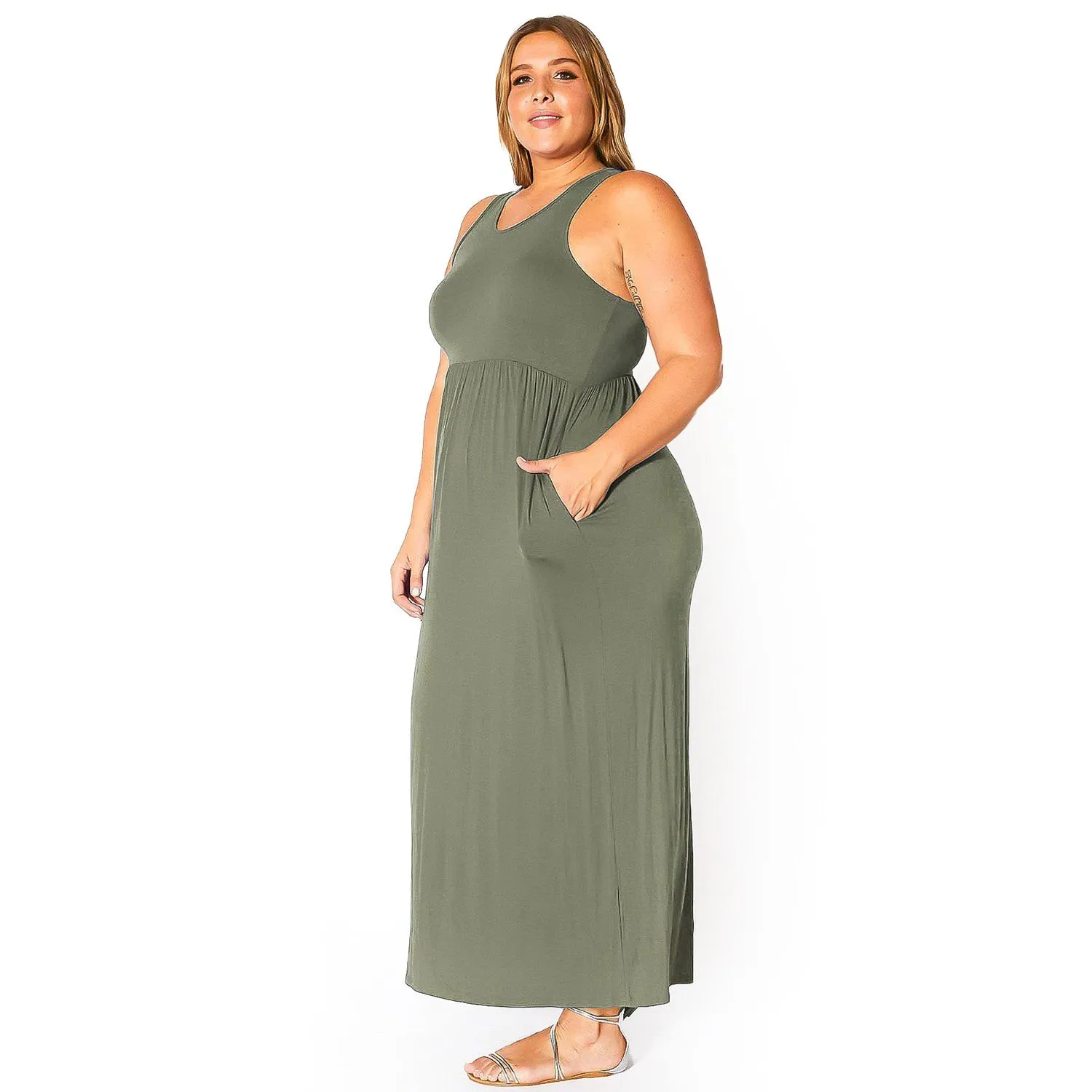 Plus Size Womens Sleeveless Pleated Maxi Dress