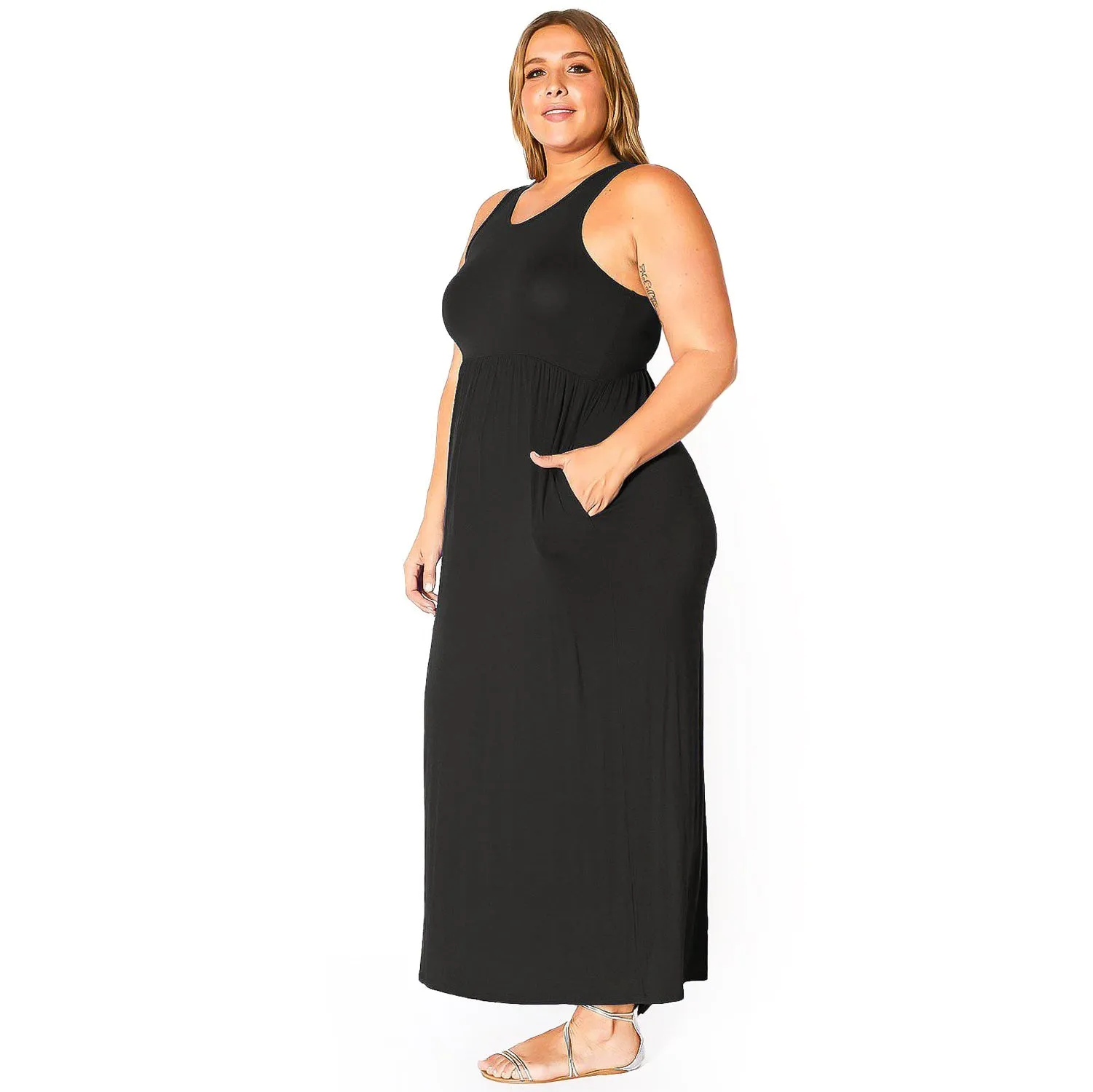 Plus Size Womens Sleeveless Pleated Maxi Dress