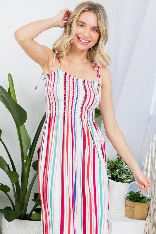 Plus Stripe Smocked Maxi Dress