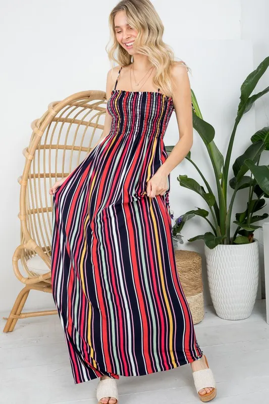 Plus Stripe Smocked Maxi Dress