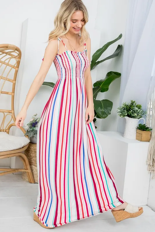 Plus Stripe Smocked Maxi Dress