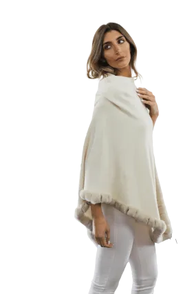 Poncho with Rex Rabbit Trim - Ivory