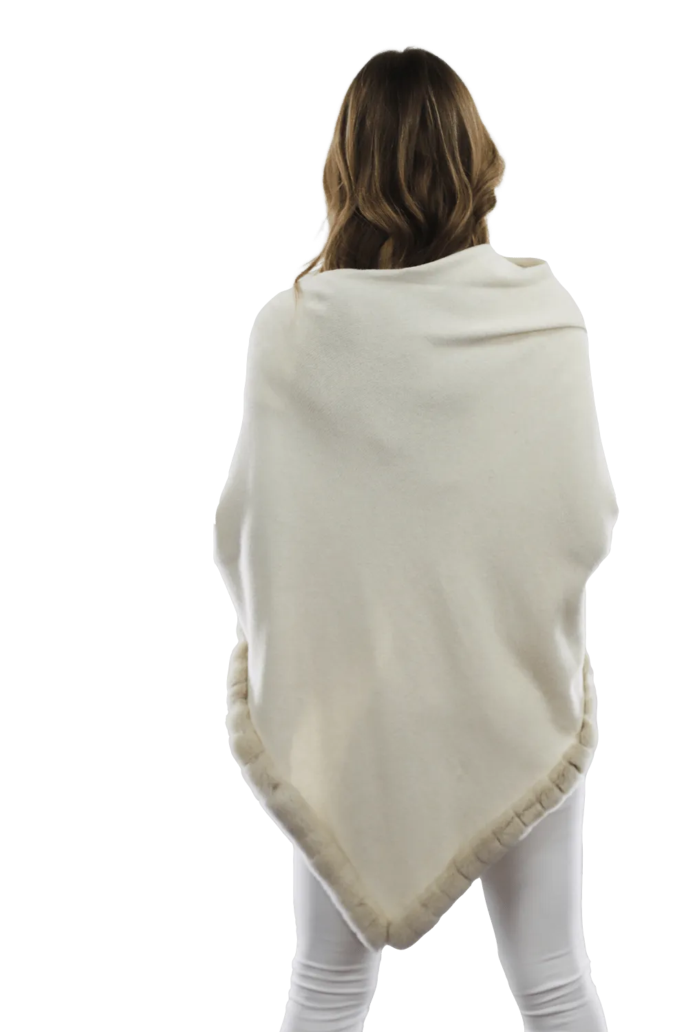 Poncho with Rex Rabbit Trim - Ivory