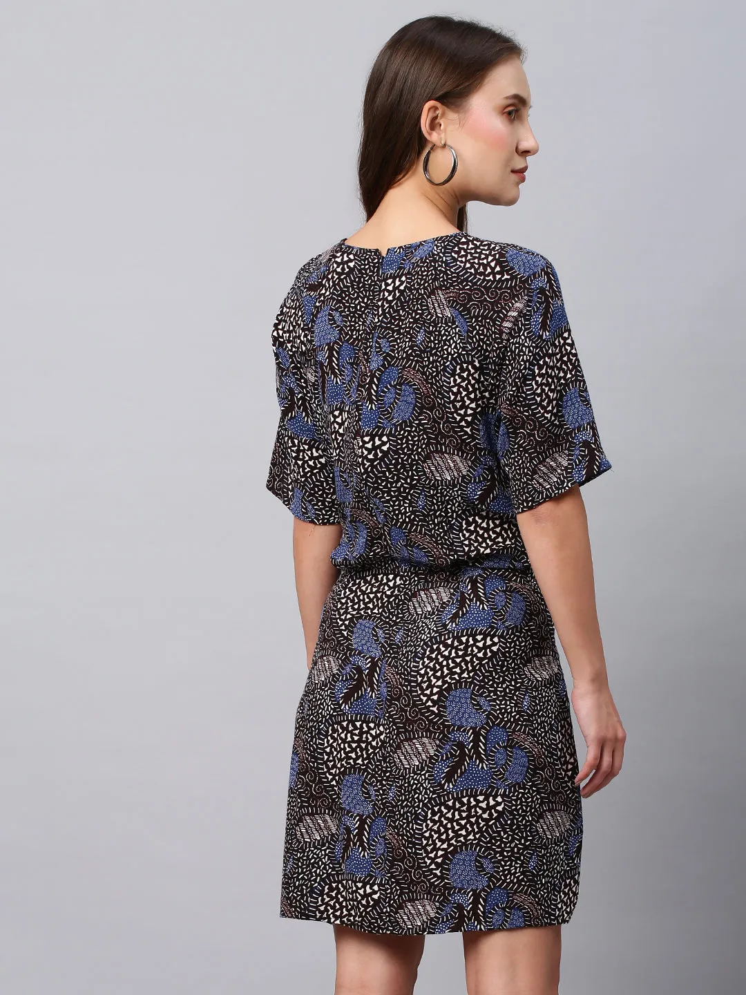 Printed Crinkle Rayon Faux Wrap Side Tie Dress