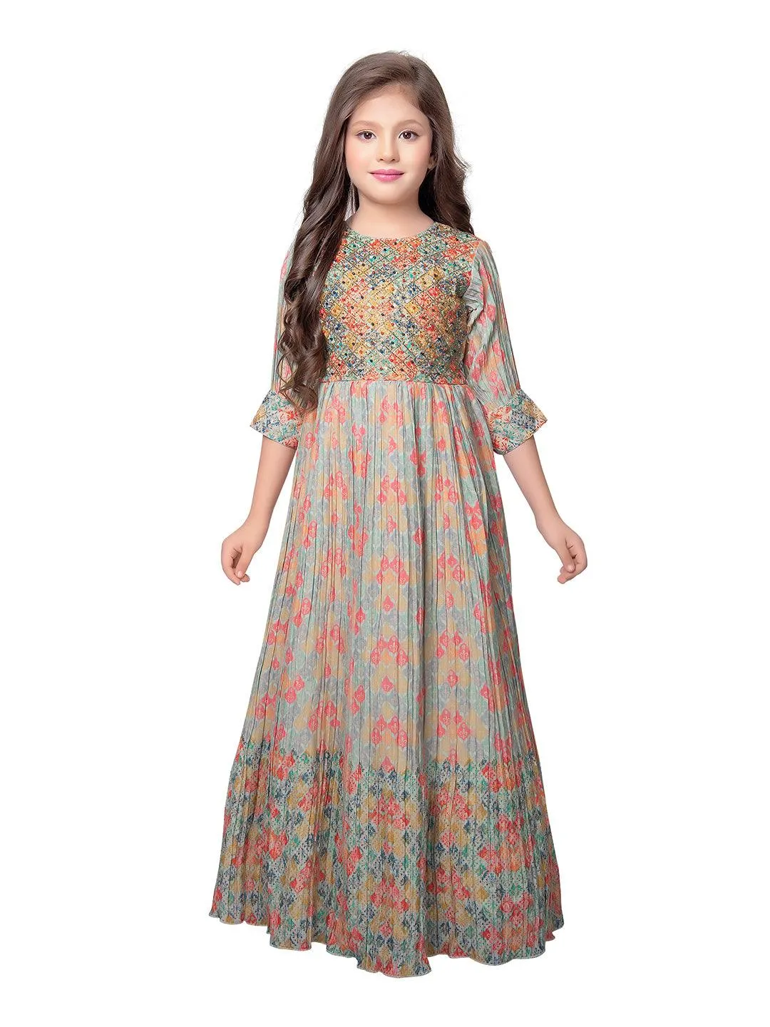 Printed Hand Embroidery Simple Yet Classic Gown For Girls