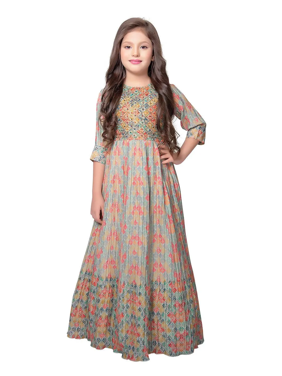 Printed Hand Embroidery Simple Yet Classic Gown For Girls