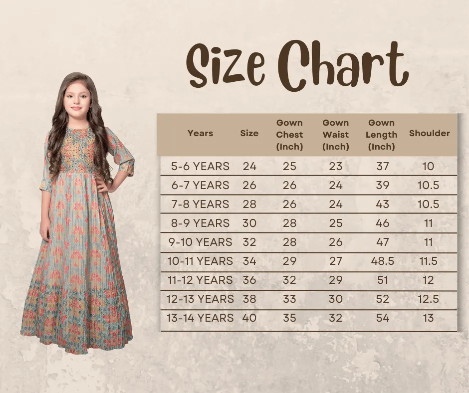 Printed Hand Embroidery Simple Yet Classic Gown For Girls