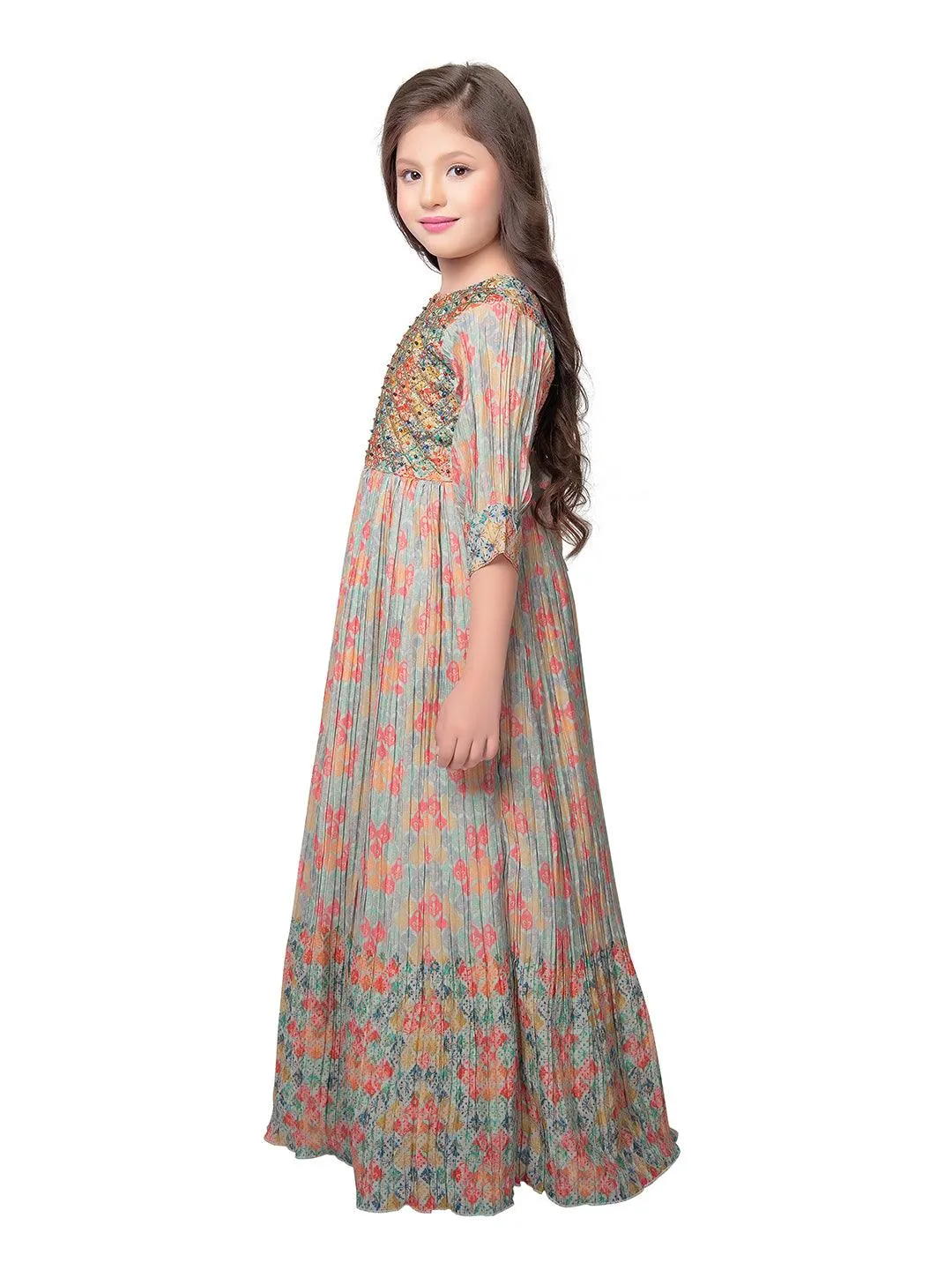 Printed Hand Embroidery Simple Yet Classic Gown For Girls