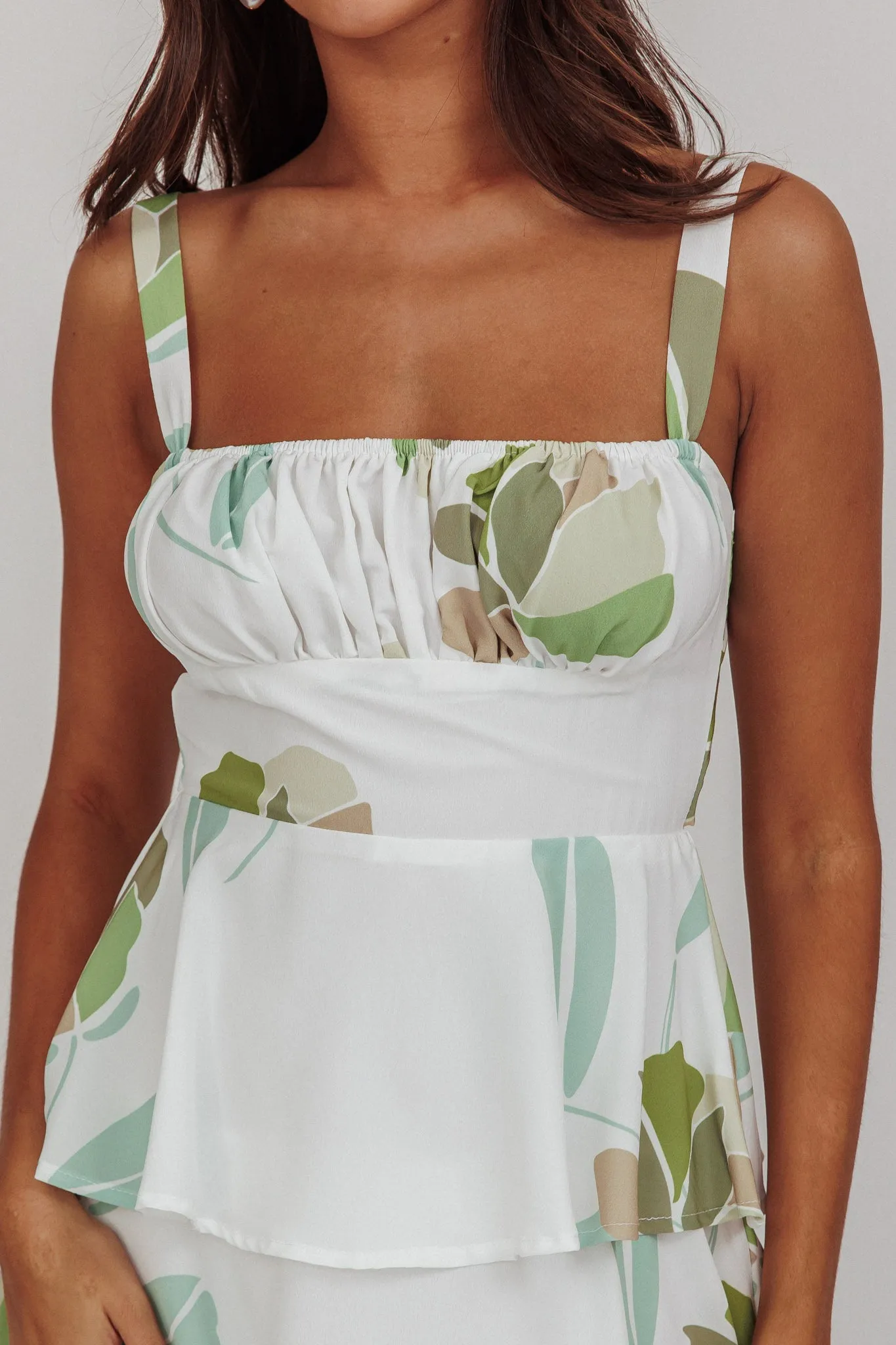 Provence Bloom Tiered Floral Maxi Dress Green