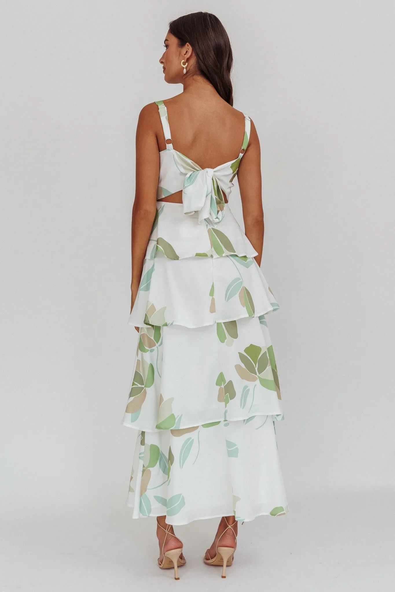 Provence Bloom Tiered Floral Maxi Dress Green