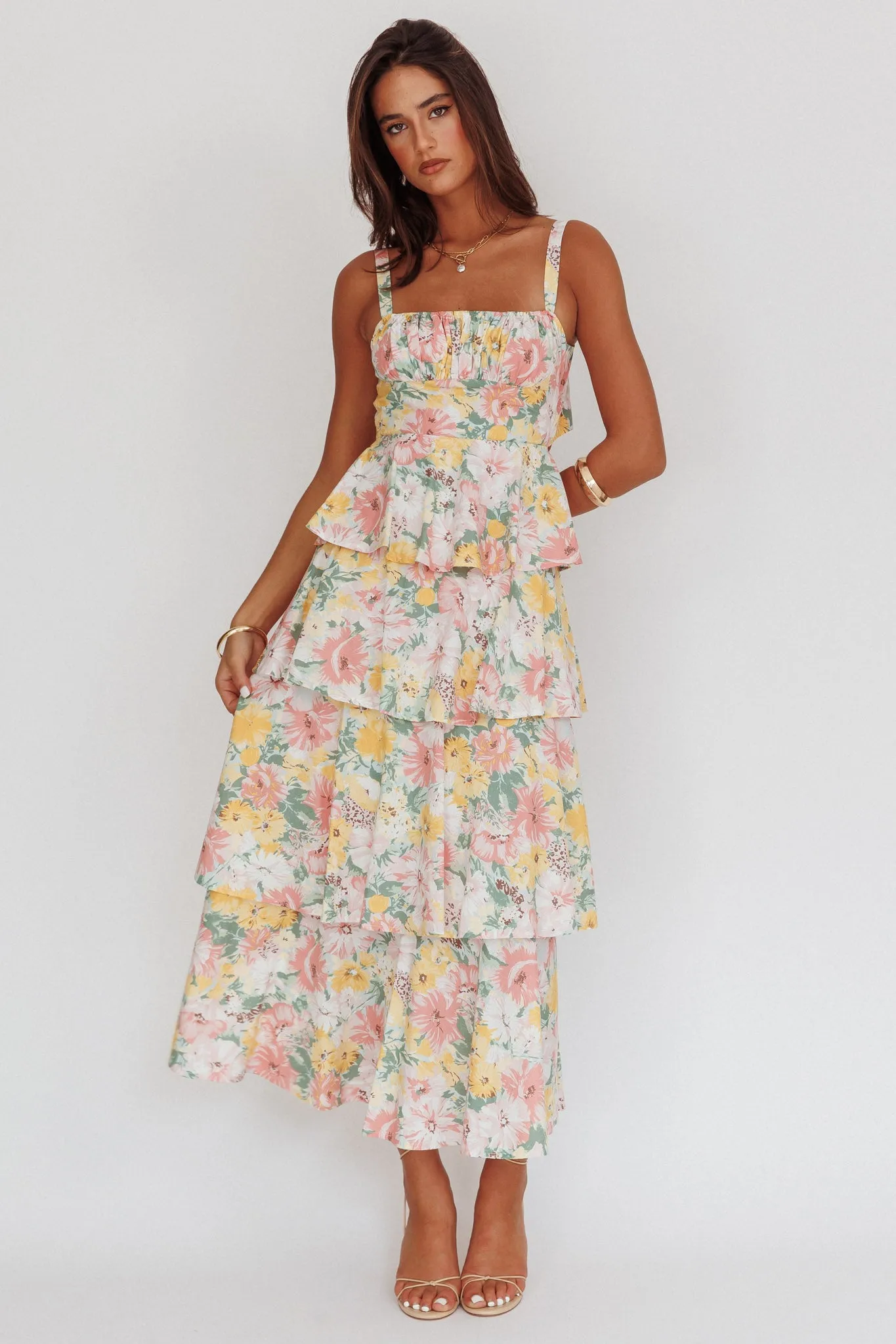 Provence Bloom Tiered Ruffle Maxi Dress Floral