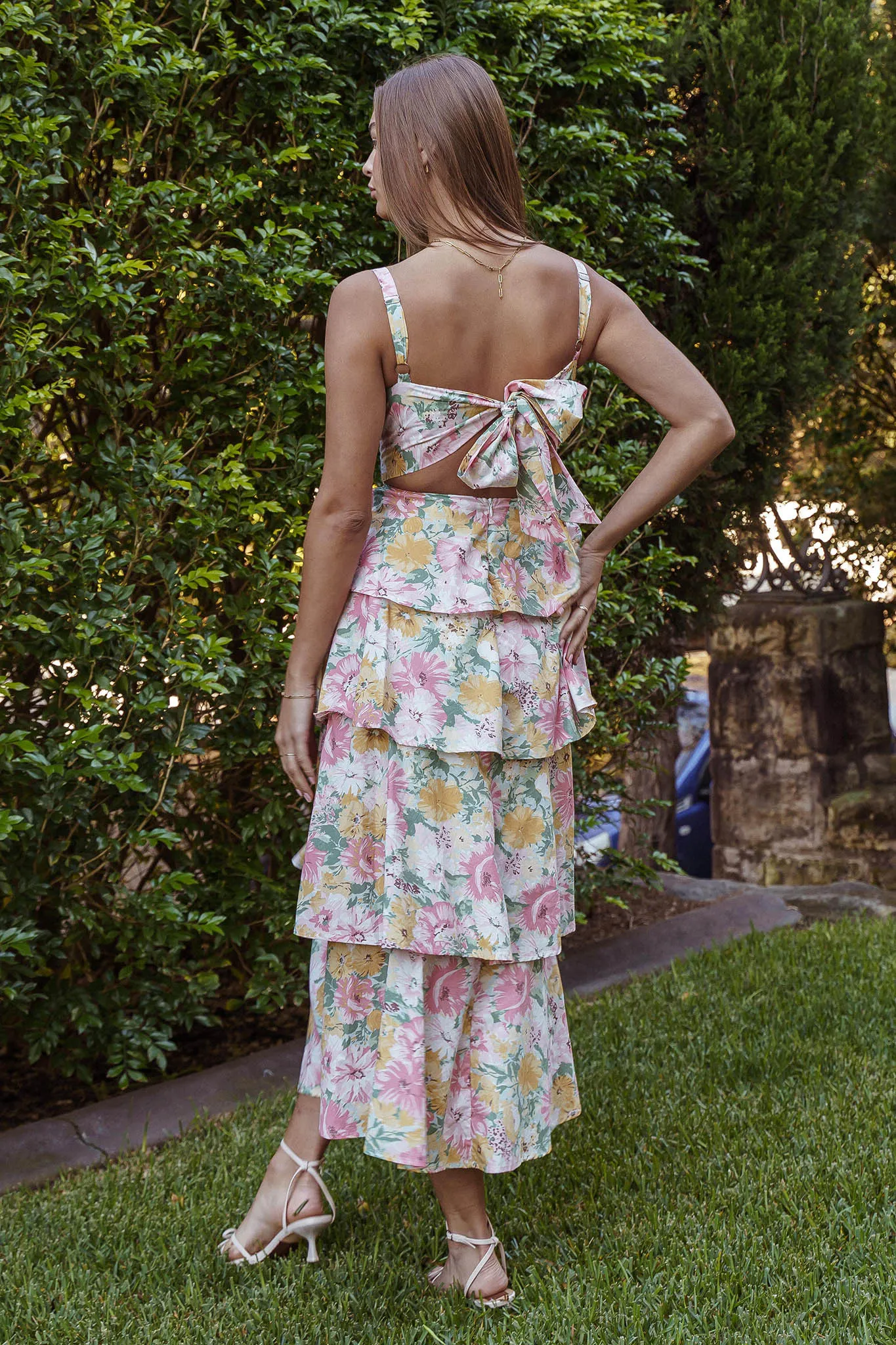 Provence Bloom Tiered Ruffle Maxi Dress Floral