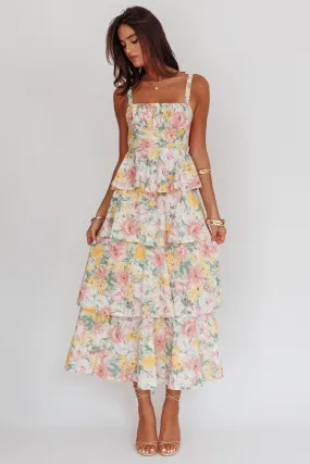 Provence Bloom Tiered Ruffle Maxi Dress Floral