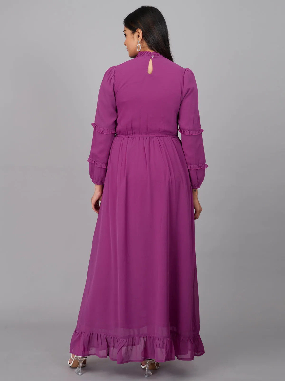 Purple Plain Gathered Maxi Dress (GBKU5240)