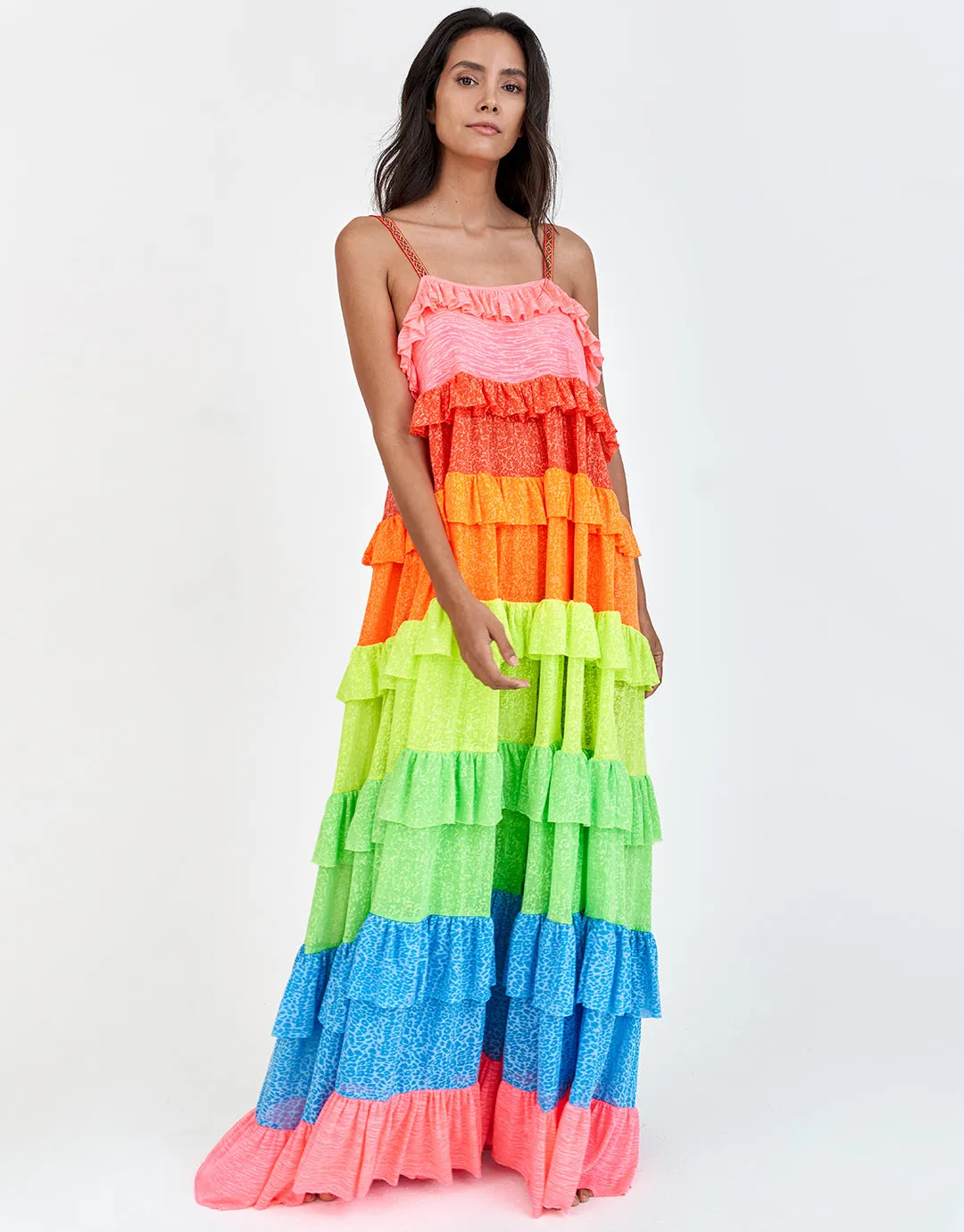 Rainbow Ruffle Tiered Dress - Brights