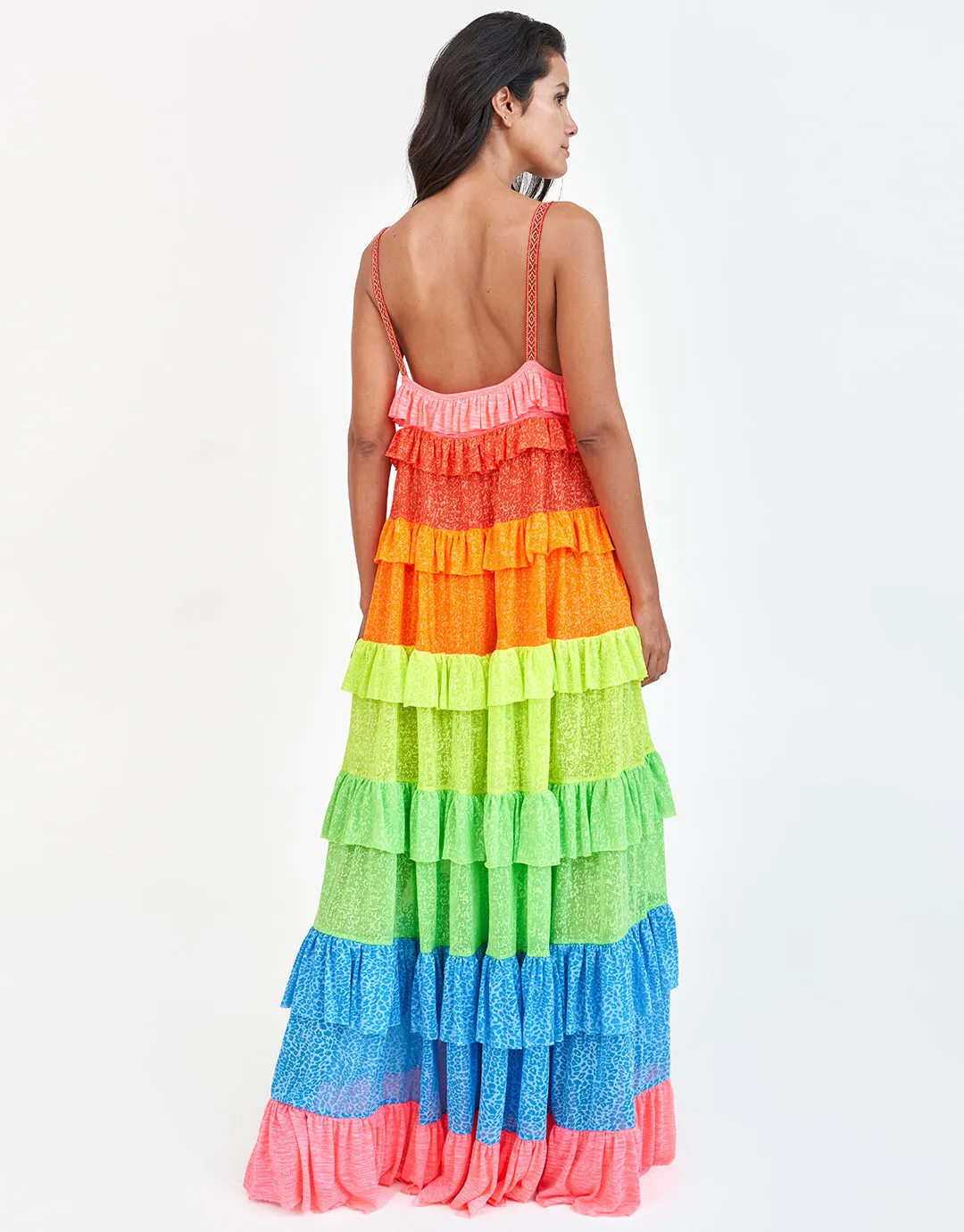 Rainbow Ruffle Tiered Dress - Brights