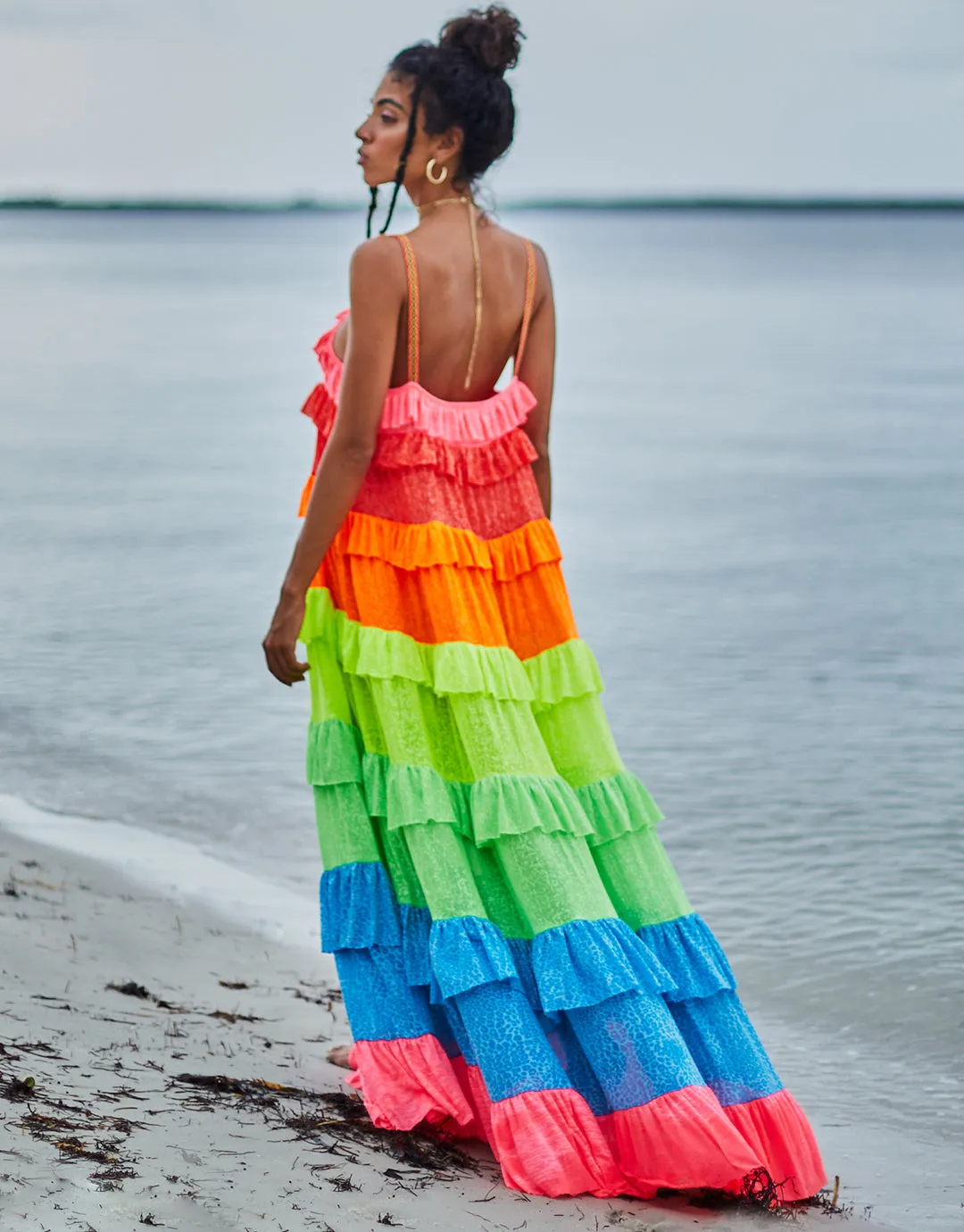 Rainbow Ruffle Tiered Dress - Brights