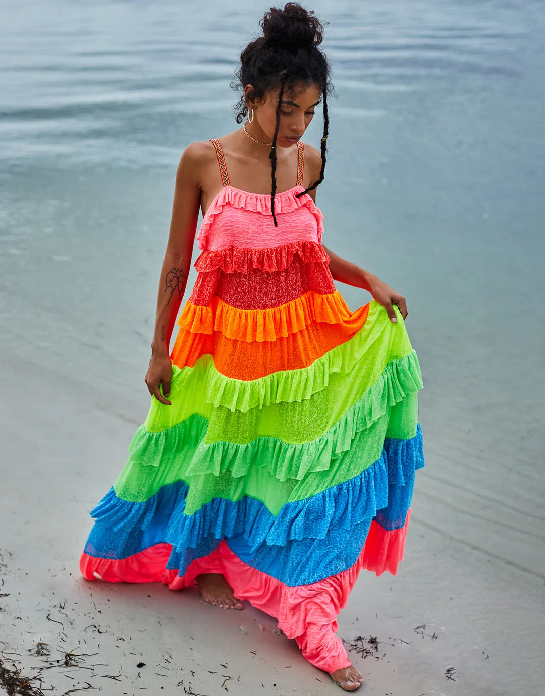 Rainbow Ruffle Tiered Dress - Brights